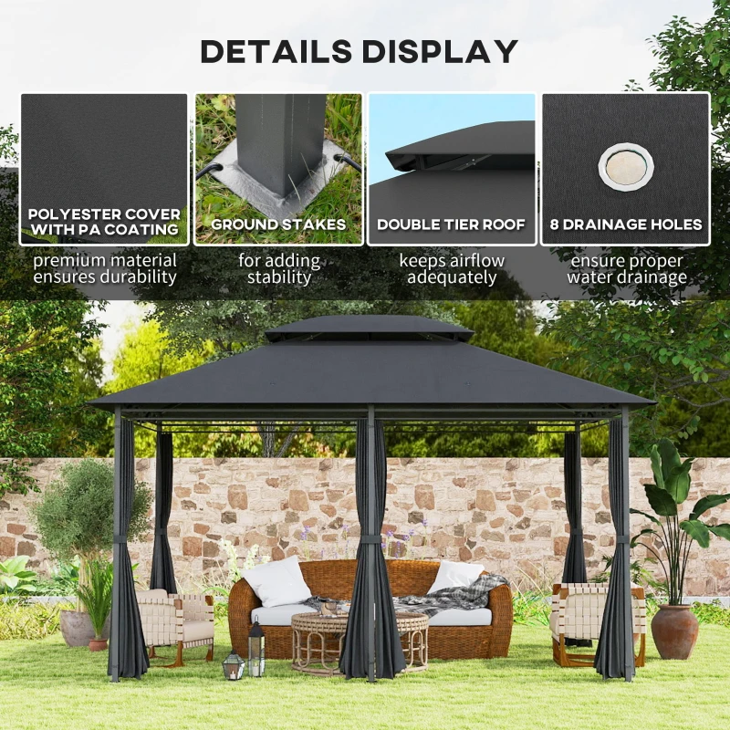 Best 3 x 4m Steel Gazebo, with Curtains - Black - Image 5