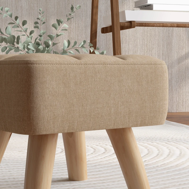Best Linen-Look Square Padded Footstool - Brown - Image 8