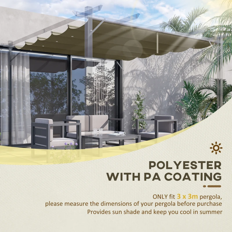 Best Retractable Pergola Shade Cover, Replacement Canopy Fabric for 3 x 3 (m) Pergola, Gazebo Retractable Roof, Tan - Image 4