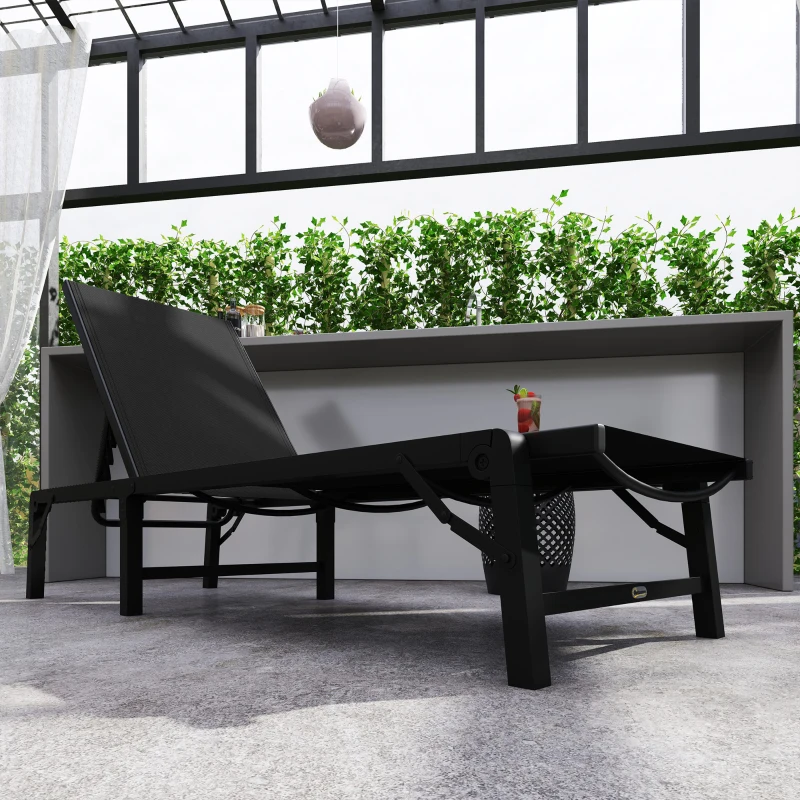 Best Folding Sun Lounger, 5-Position Adjustable Garden Chaise Lounge Sunbed, Steel Frame Reclining Chair for Beach, Porch, Patio, Camping, Black - Image 8