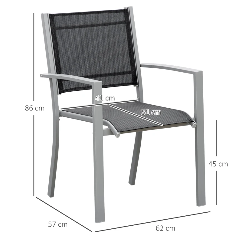 Best Garden Chairs Set Of 2 Outdoor Chairs with Steel Frame Texteline Seats for Dining Patio Balcony Grey and Black - Image 3