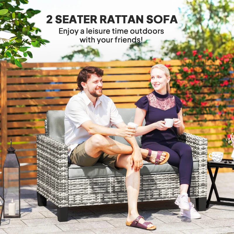 Best Two-Seater Rattan Outdoor Sofa - Light Grey - Image 4