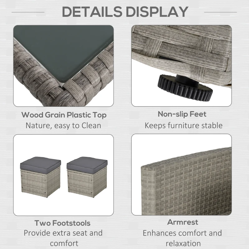 Best Six-Piece Rattan Sofa Set, with Glass-Top Table - Mixed Grey - Image 6