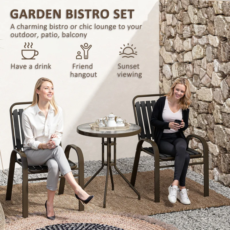 Best 3 Pieces Patio Bistro Set with Stackable Chairs, Tempered Glass Table, for Outdoor, Balcony, Patio, Garden Charcoal Grey - Image 4