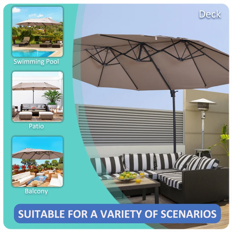 Best Double Canopy Offset Parasol Umbrella Garden Shade with 12 Support Ribs Crank Handle Easy Lift Twin Canopy Brown - Image 7