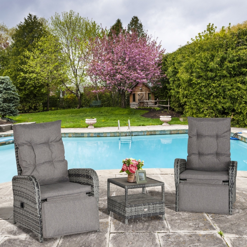 Best 2 Seater Patio Wicker Chaise Lounge Sofa Set with Fabric Cushion, Grey - Image 12