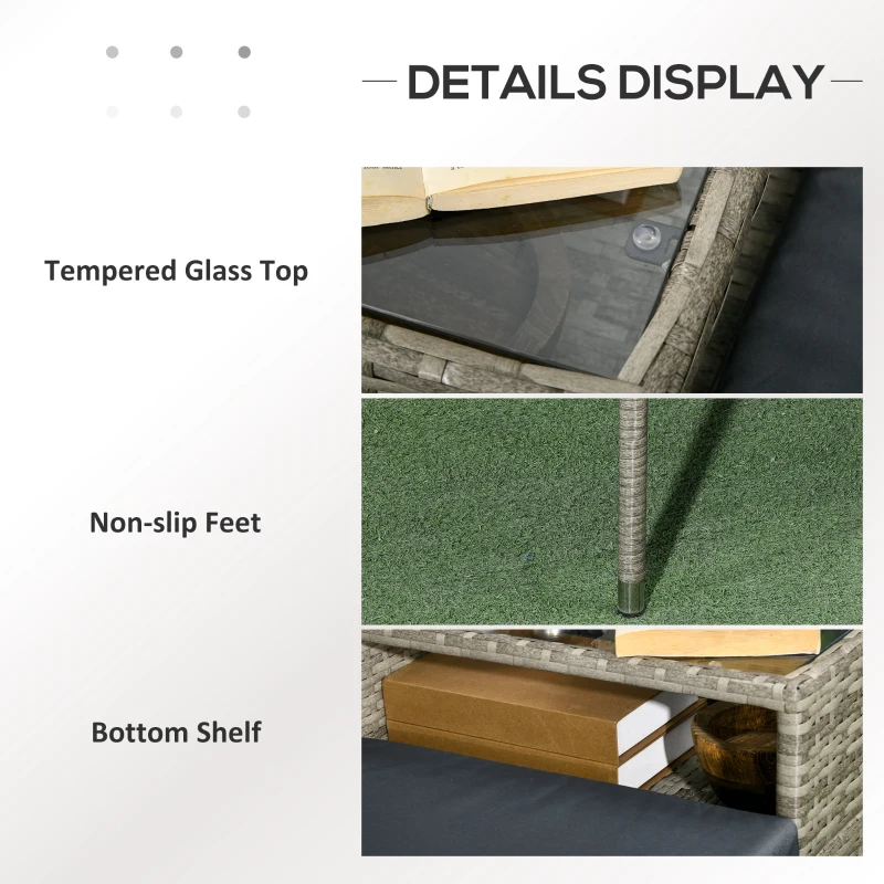 Best Two-Seat Rattan Chair, with Middle Table - Light Grey - Image 6