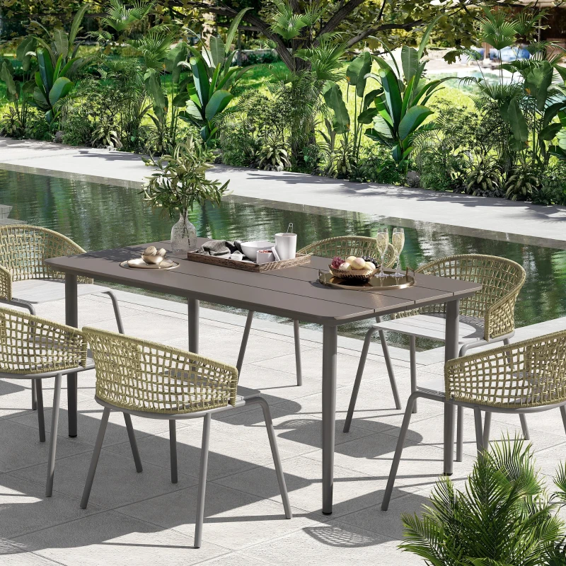 Best Garden Table, Outdoor Dining Table for 6 People, 160 x 90 x 74 cm, with Rust Resistant Metal Frame, WPC Top, for Balcony, Terrace, Dark Grey - Image 2