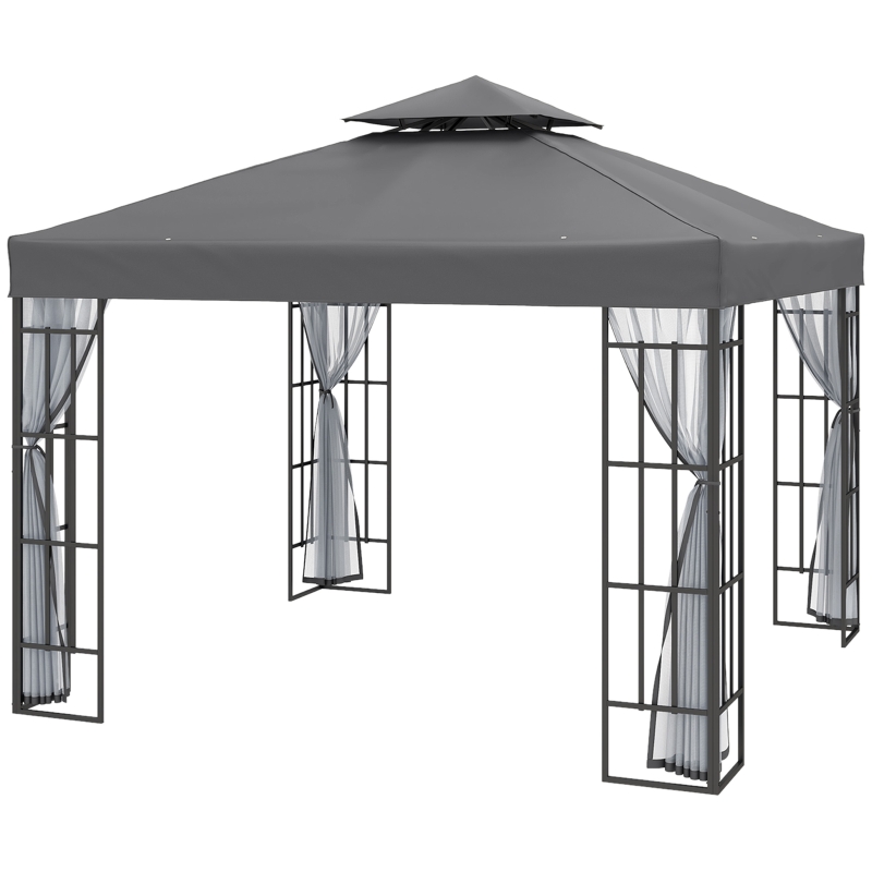 Best 3 x 3(m) Patio Gazebo Canopy Garden Pavilion Tent Shelter with 2 Tier Roof and Mosquito Netting, Steel Frame, Grey - Image 11