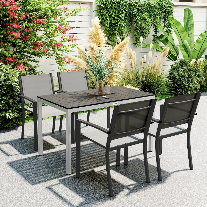 Best Garden Table for 4-6, 120 x 70 cm Outdoor Dining Table with Rust-Resistant Aluminium Frame, Easy Maintenance Slatted Top, for Patio, Terrace, Balcony, Black - Image 2