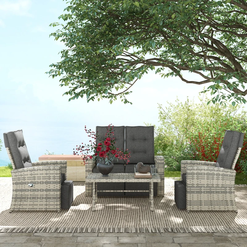 Best 4 Piece Rattan Garden Furniture Set Outdoor Sofa Sectional Set with Glass Top Table for Poolside, Light Grey - Image 2