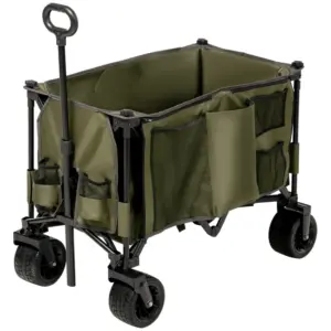 Best Folding Garden Trolley, Cargo Traile on Wheels, Collapsible Camping Trolley, Outdoor Utility Wagon with Steel Frame and Oxford Fabric, Green