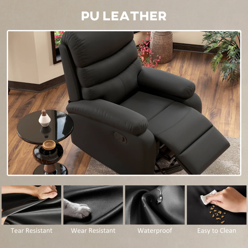 Best PU Leather Reclining Chair, Manual Recliner Chair with Padded Armrests, Retractable Footrest and Wood Frame, Black - Image 8