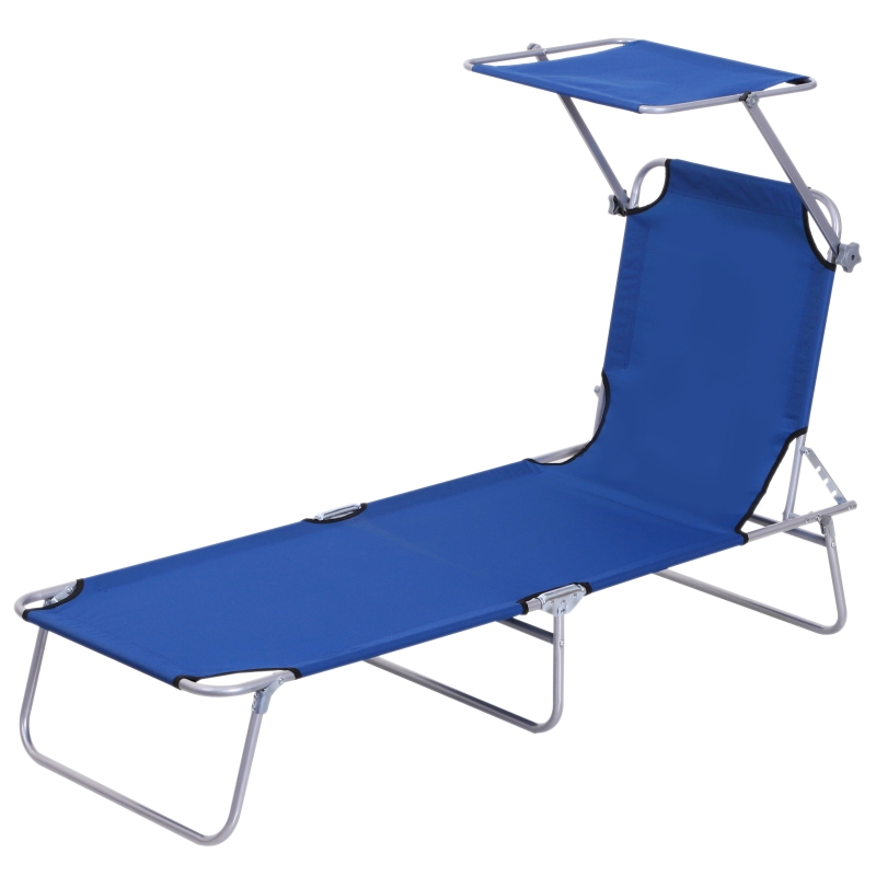 Best Single Sun Lounger, with Awning and Reclining Back - Blue - Image 11
