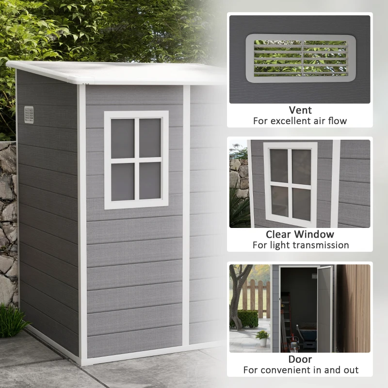 Best 4'x5' Garden Storage Shed, Lean to Shed, Lockable Garden Shed with Window, Vent and Plastic Roof, Grey - Image 5