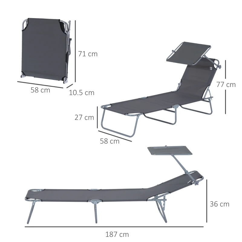 Best Outdoor Foldable Sun Lounger, 4 Level Adjustable Backrest Reclining Sun Lounger Chair with Angle Adjust Sun Shade Awning for Beach, Garden, Patio, Grey - Image 3