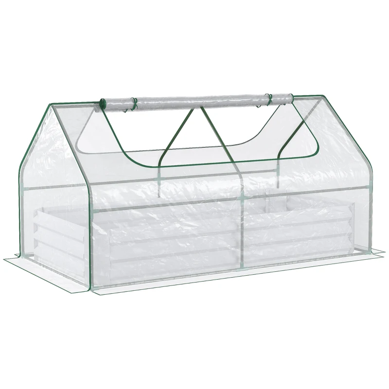 Best Raised Garden Bed with Greenhouse, Steel Planter Box with Plastic Cover, Roll Up Window, Dual Use for Flowers, Vegetables, Fruits and Herbs, 185L x 95W x 92H cm, Clear