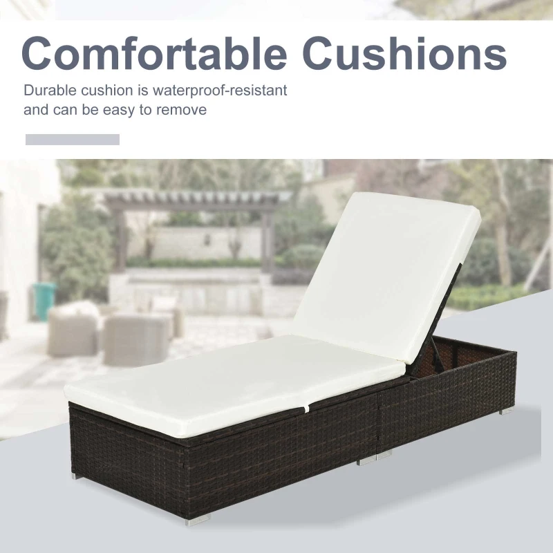 Best PE Rattan Sun Lounger, Five-level Adjustable Recliner Bed Chair with Soft Padded Cushion for Patio, Garden, Mixed Brown - Image 5