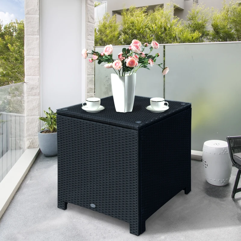Best PE Wicker Side Table Rattan Garden Furniture with Four Foot Pads, Rust & Mild Weather Damage Resistant, Black - Image 2