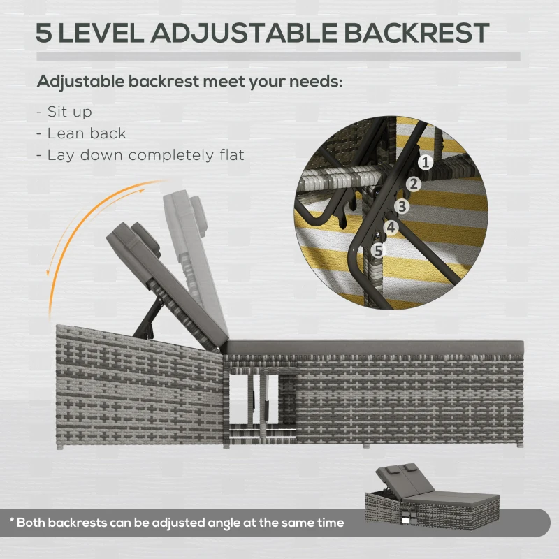 Best 2 Seater Rattan Day Bed w/ Fire Retardant Cushions Grey - Image 5