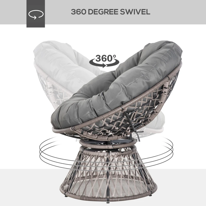 Best 360° Swivel Rattan Papasan Moon Bowl Chair Round Lounge Garden Wicker Basket Seat with Padded Cushion Oversized for Outdoor Indoor, Grey - Image 4