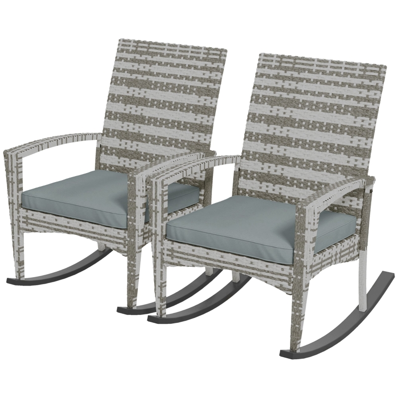 Best Outdoor PE Rattan Rocking Chair Set of 2, Garden Rocking Chair Set with Armrest and Cushion, Light Grey - Image 11