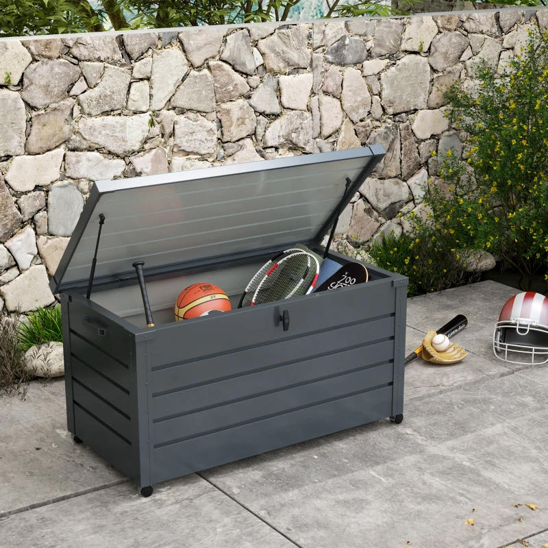 Best 311L Galvanised Steel Garden Storage Box, with Lock - Dark Grey - Image 2