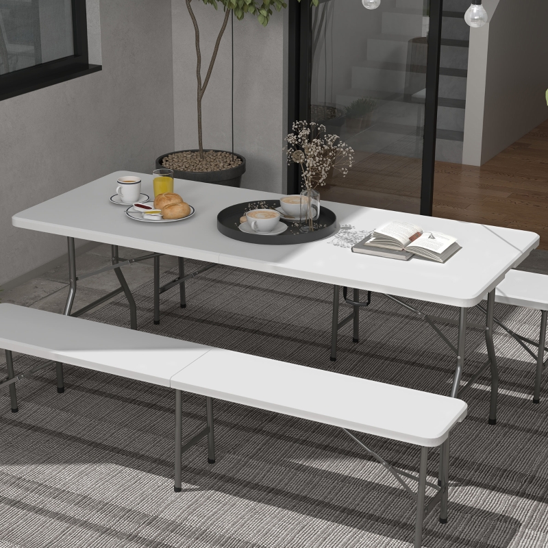 Best 180 x 75cm Folding Garden Table, Outdoor HDPE Picnic Table for 6, Rectangular Patio Table with Metal Frame, White - Image 10