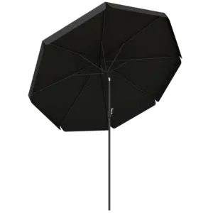 Best 2.7m Patio Parasol Garden Umbrellas Outdoor Sun Shade Table Umbrella with Tilt, Crank, 8 Ribs, Ruffles, Black