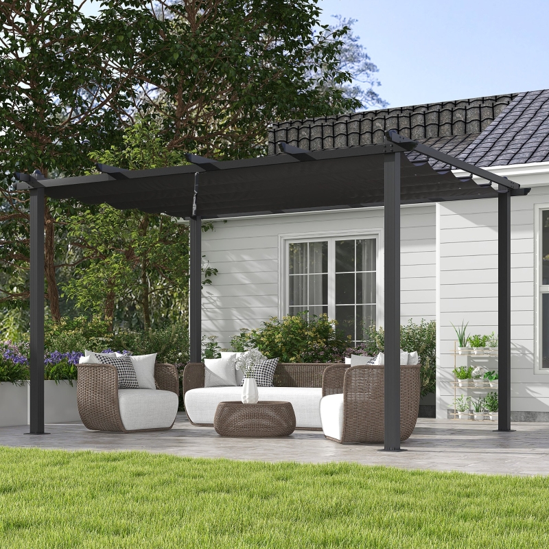 Best 3 x 4m Aluminium Pergola, with Retractable Roof - Dark Grey - Image 10