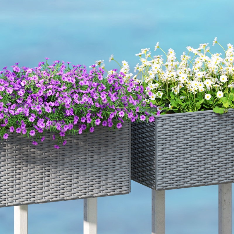 Best Set of Two Rattan-Effect Planters - Grey - Image 9