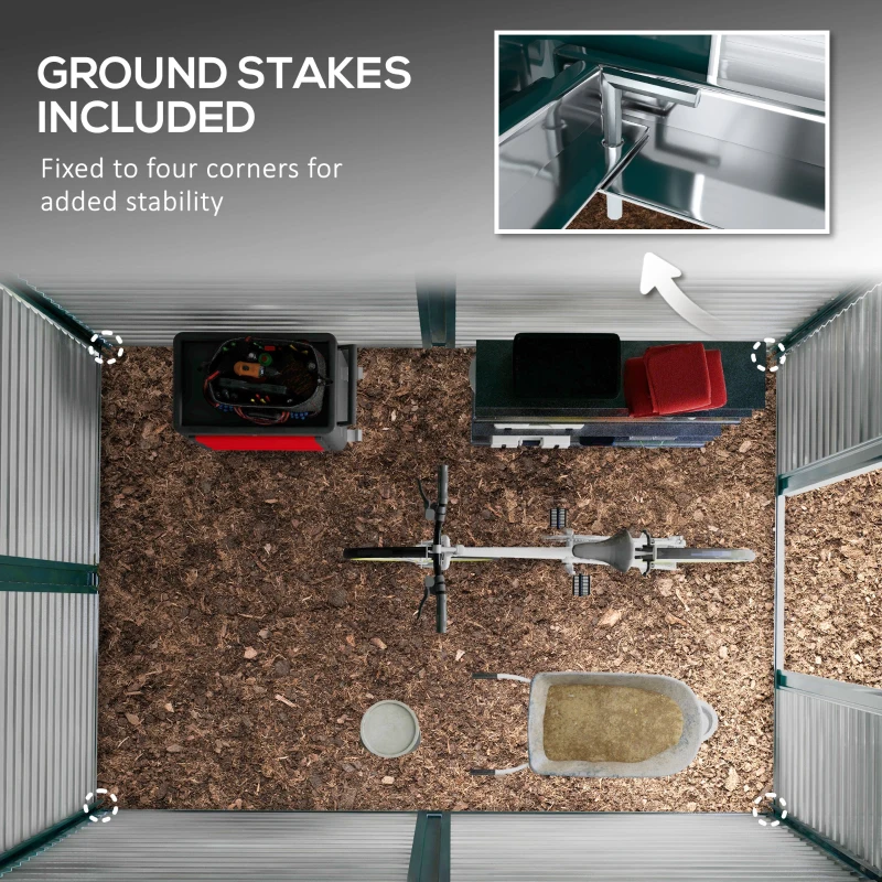 Best 9x 6FT Metal Outdoor Garden Shed, Galvanised Tool Storage Shed w/ Sloped Roof, Lockable Door for Patio Lawn, Green - Image 7