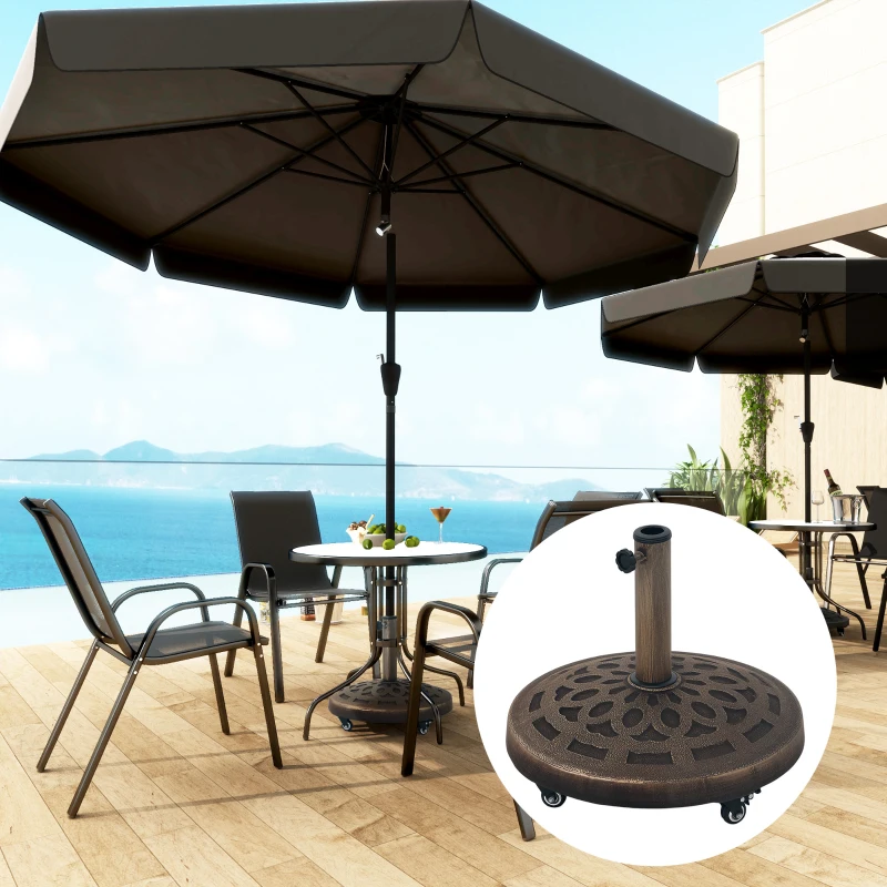 Best 21kg Resin Garden Parasol Base with Wheels, Round Umbrella Stand, Heavy Duty Sun Umbrella Base for 34, 38, 48 mm Umbrella Poles for Deck Poolside, Bronze Tone - Image 2