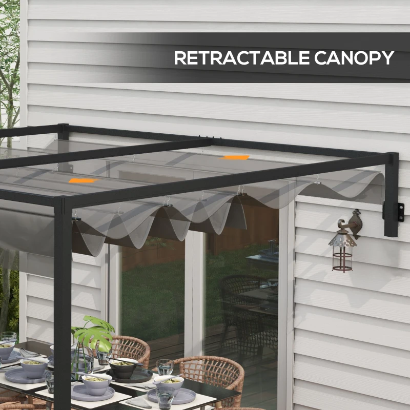 Best 3 x 4m Lean To Steel Pergola, with Moving Fabric Canopy - Dark Grey - Image 5