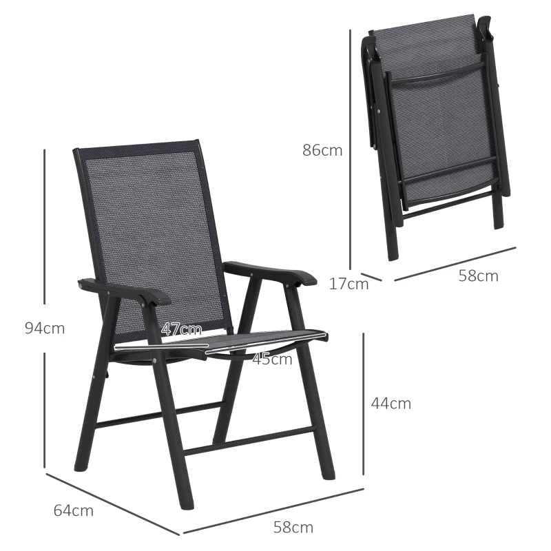 Best Set of 2 Foldable Metal Garden Chairs Outdoor Patio Park Dining Seat Yard Furniture Dark Grey - Image 3