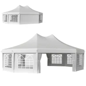 Best 10 Sides Decagonal Garden Gazebo Marquee Party Tent Wedding Canopy Outdoor Heavy Duty Metal Frame (8.9m x 6.5m) - White