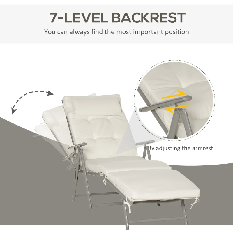 Best Sun Lounger Steel Frame Outdoor Folding Chaise Texteline Lounge Chair Recliner with Headrest & 7 Levels Adjustable Backrest, Cream White - Image 4