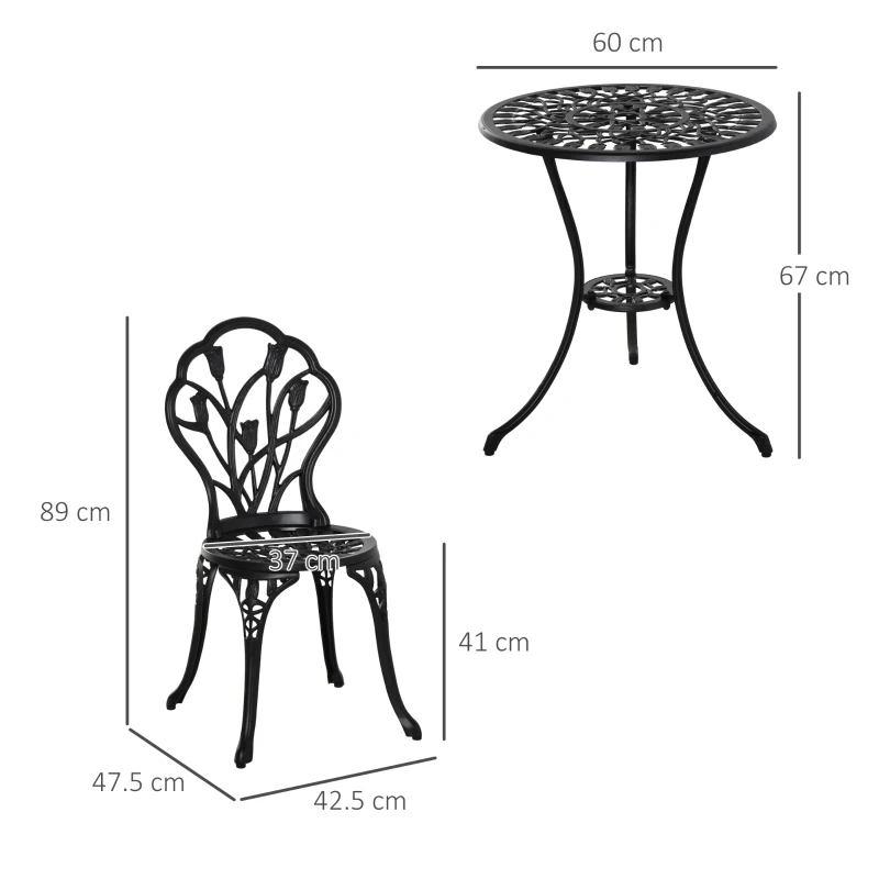 Best Three-Piece Aluminium Floral Bistro Garden Set - Black - Image 3