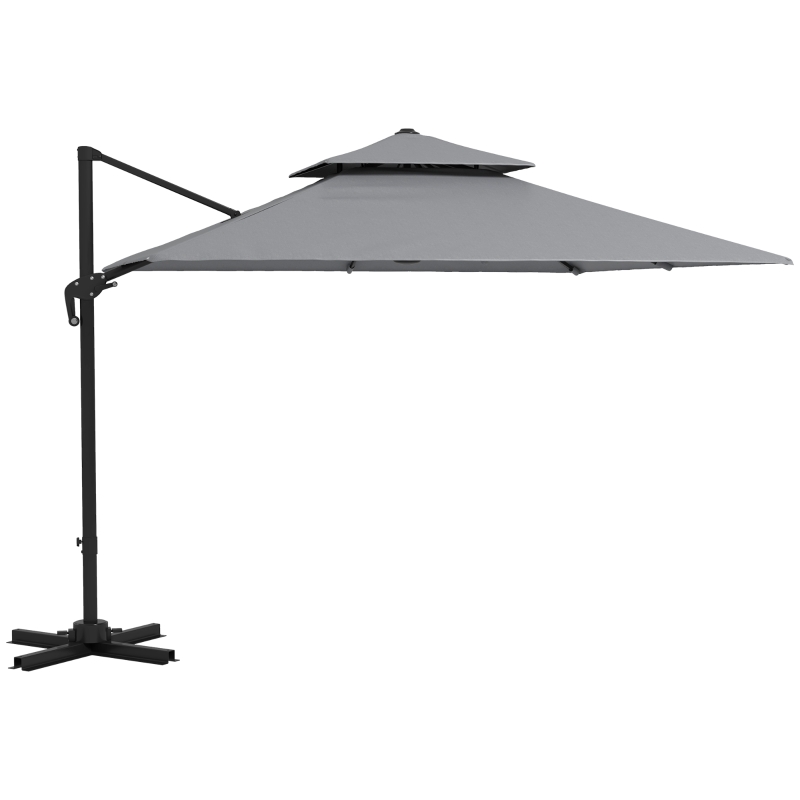 Best 3 x 3(m) Cantilever Parasol with Aluminium Frame, Crank and Tilt, 360° Rotation, Double Top Garden Umbrella with Base and Cover, Light Grey - Image 11