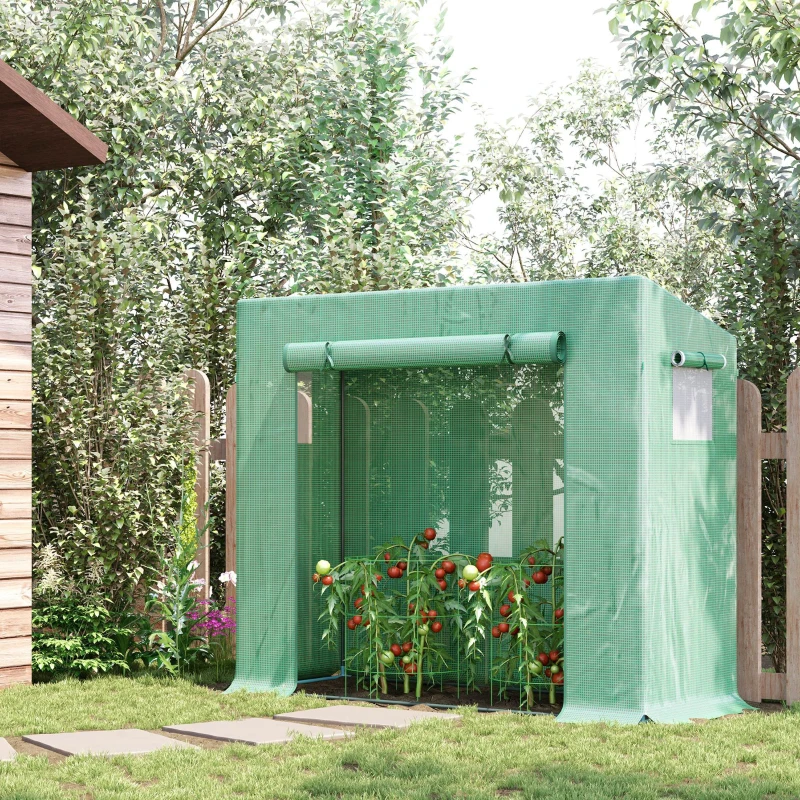 Best Small Walk-in Garden Greenhouse with Steel Frame, Large Roll-up Door and Windows, 200Lx76Wx168Hcm, Green - Image 2