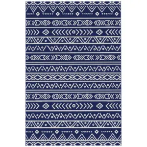 Best Reversible Outdoor Rug with Carry Bag, Waterproof Plastic Straw Mat for Garden, Deck, RV, Picnic, Beach, Camping, 182 x 274cm, Dark Blue and White