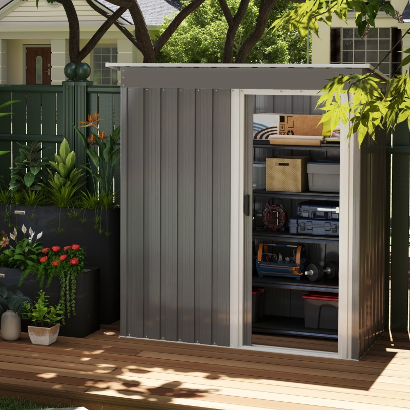 Best 5 x 3ft Garden Storage Shed with Sliding Door and Sloped Roof Outdoor Equipment Tool, Light Grey - Image 10