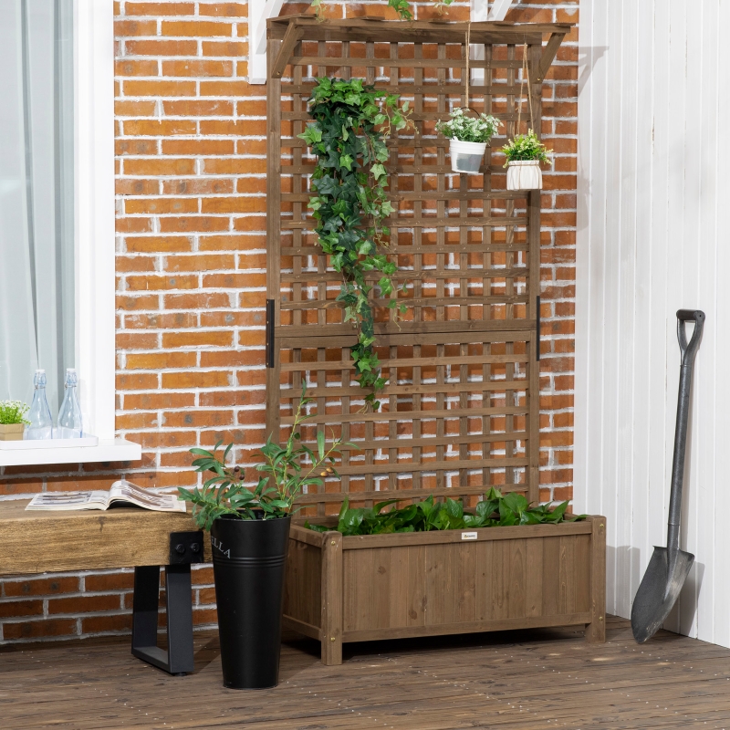 Best Raised Bed with Drainage Holes, Wood Planter with Trellis for Climbing Plants to Grow Vegetables, Flowers, Brown - Image 9