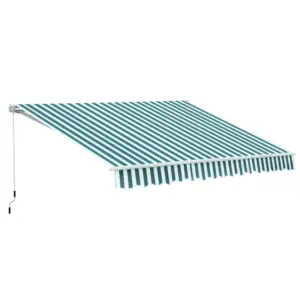 Best 3 x 2.5m Patio Awning, Anti-UV and Waterproof Sun Shade Canopy with Chain Drive and Hand Crank, Green/White Stripes