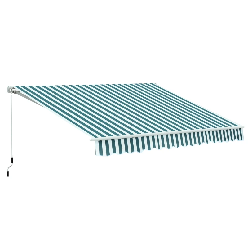 Best 3 x 2.5m Patio Awning, Anti-UV and Waterproof Sun Shade Canopy with Chain Drive and Hand Crank, Green/White Stripes