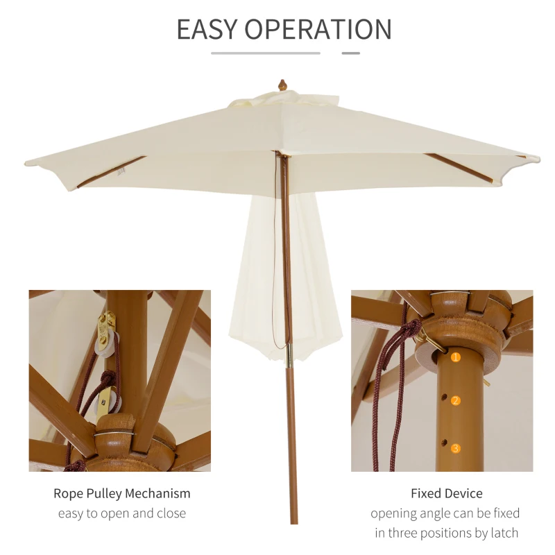 Best 2.5m Wood Garden Parasol Sun Shade Patio Outdoor Wooden Umbrella Canopy, Table Market Umbrella with Vent, 38mm Pole, Rope Pulley Mechanism, Cream White - Image 5