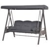 Best 3 Seater Garden Swing Chair Outdoor Hammock Bench w/ Adjustable Canopy, Cushions and Cup Trays, Brown Steel Frame, Dark Grey Fabric - Image 16