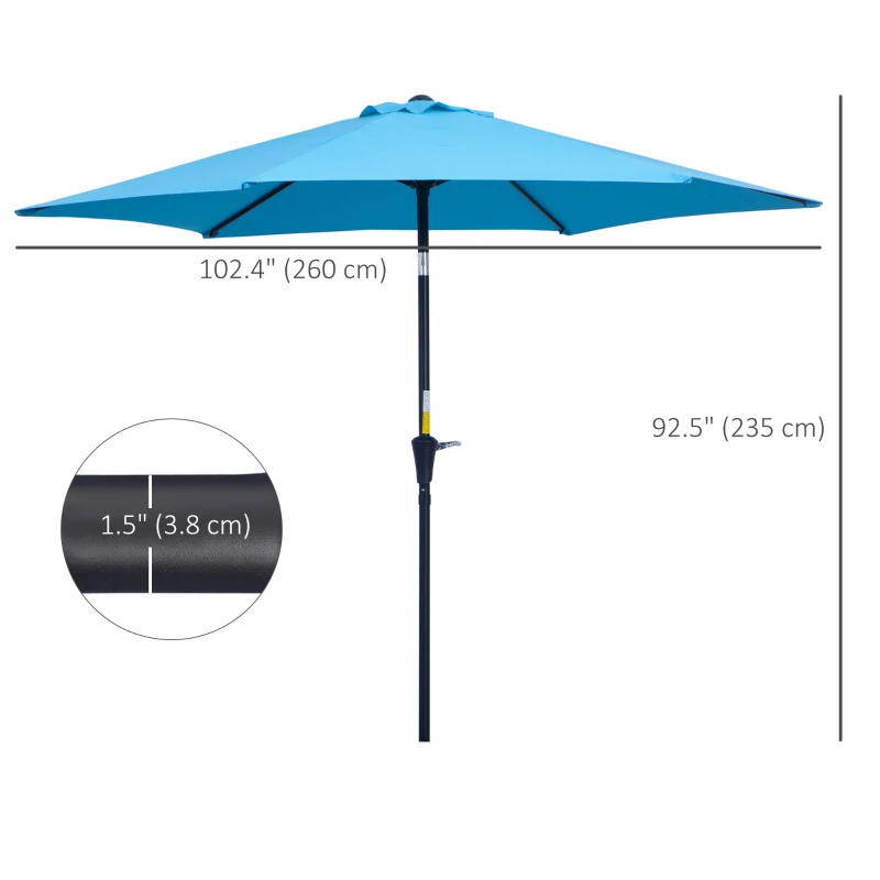 Best 2.6M Garden Parasol Umbrella with Tilt and Crank, Outdoor Sun Parasol Sunshade Shelter with Aluminium Frame, Blue - Image 3