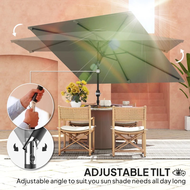 Best 3x2m Patio Parasol Garden Umbrellas Canopy with Aluminium Tilt Crank Rectangular Sun Shade Steel, Light Grey - Image 4