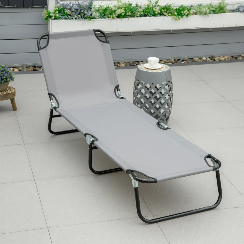 Best Foldable Sun Lounger with 5-Position Adjustable Backrest, Outdoor Portable Recliner Chaise Lounge Chair with Breathable Mesh Fabric, Grey - Image 2